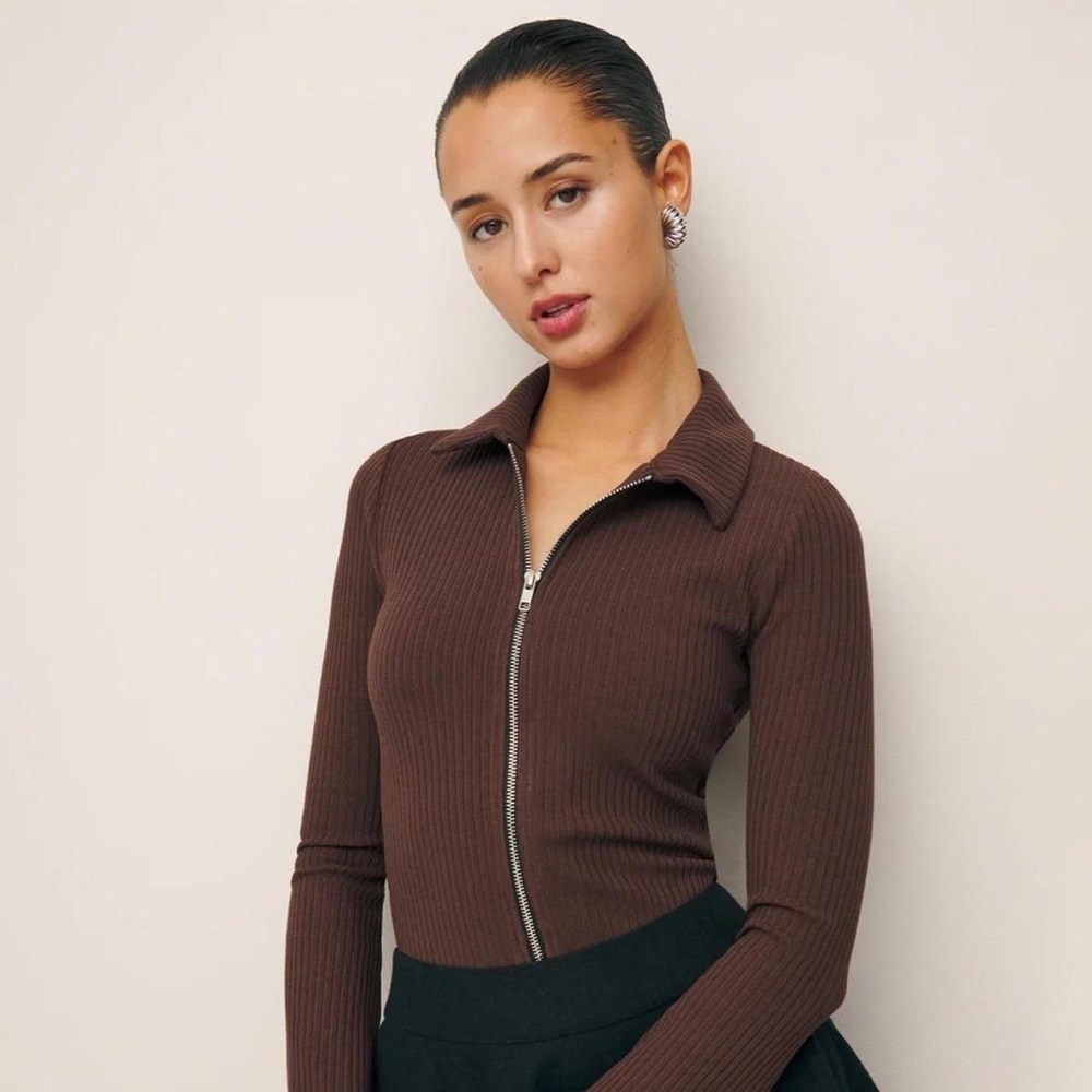 Reformation Brown Ribbed Top - Duke Knit NWT